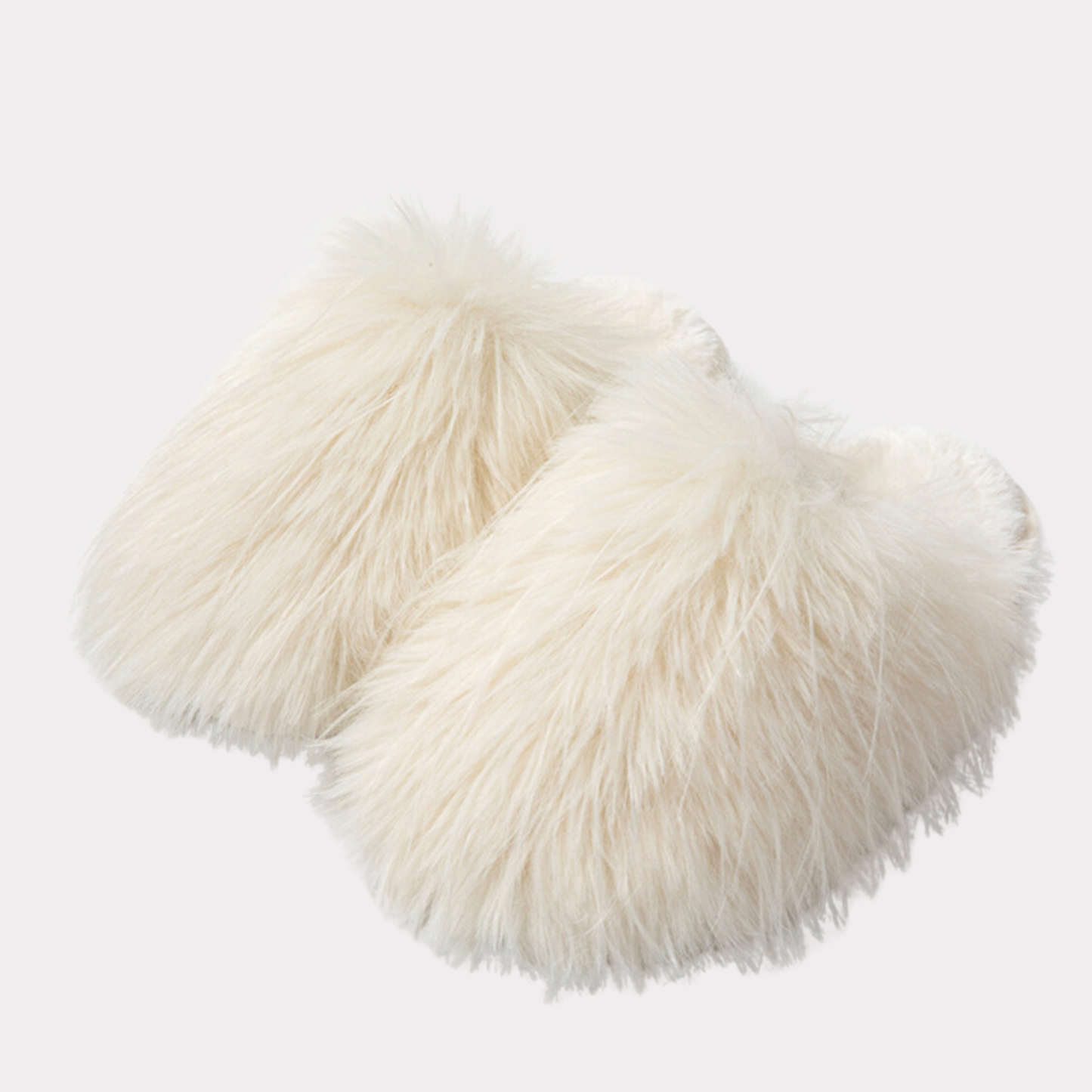 Ivory plush faux fur slippers