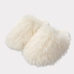 Ivory plush faux fur slippers