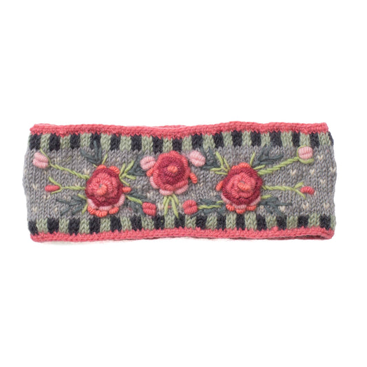 Aubrey Headband - Hand Knit Wool Floral Embroidery: Petal