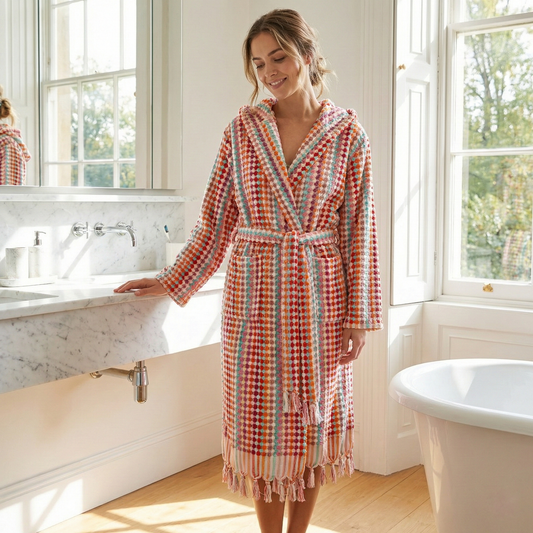 Pompom Bathrobe Handloom Turkish Cotton Resort Heavy Luxury: S-M