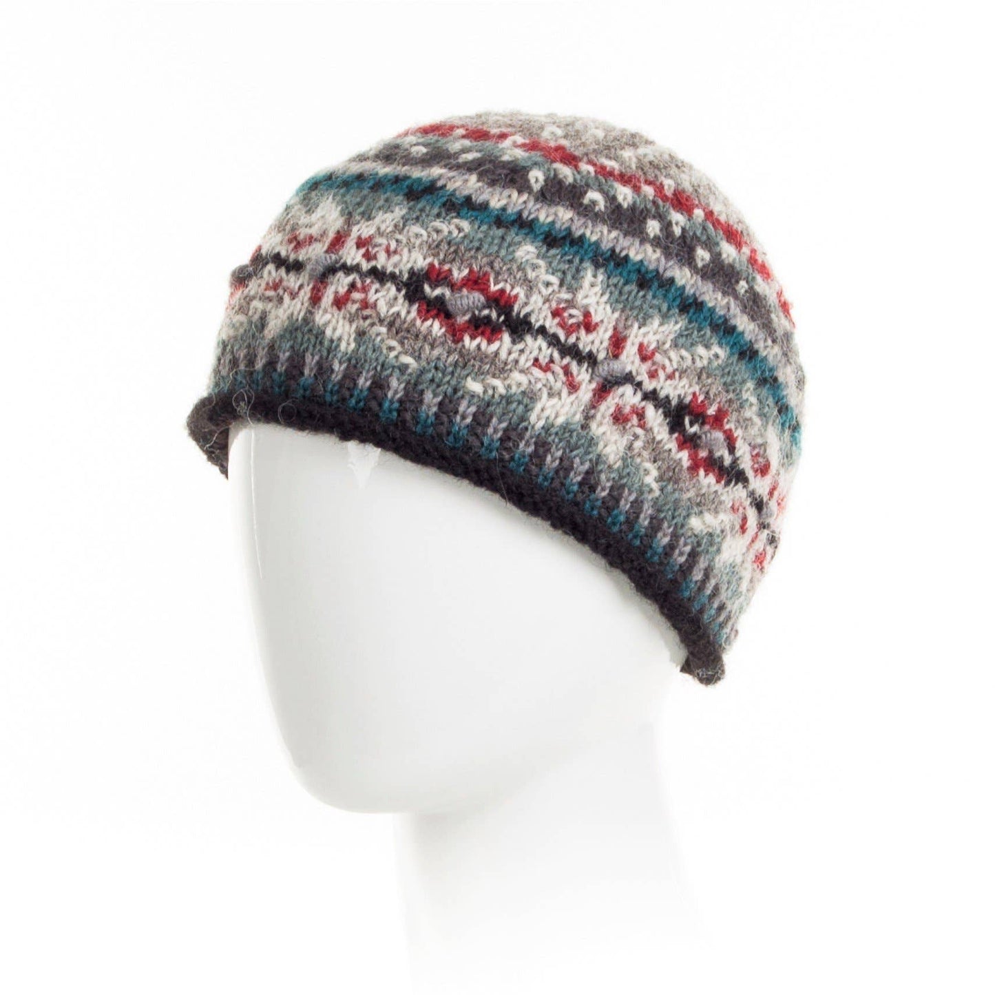 Jasper Wool Knit Beanie Hat with Snowflake Nordic Pattern: Aqua