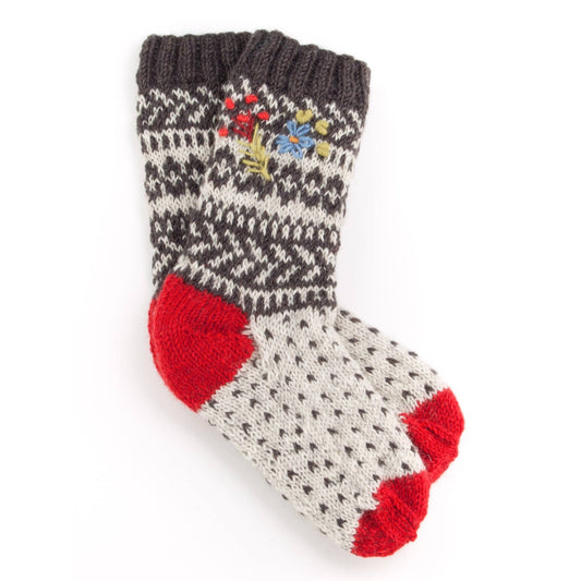 Sadie Women's Wool Socks – Floral Knit Design: Blue