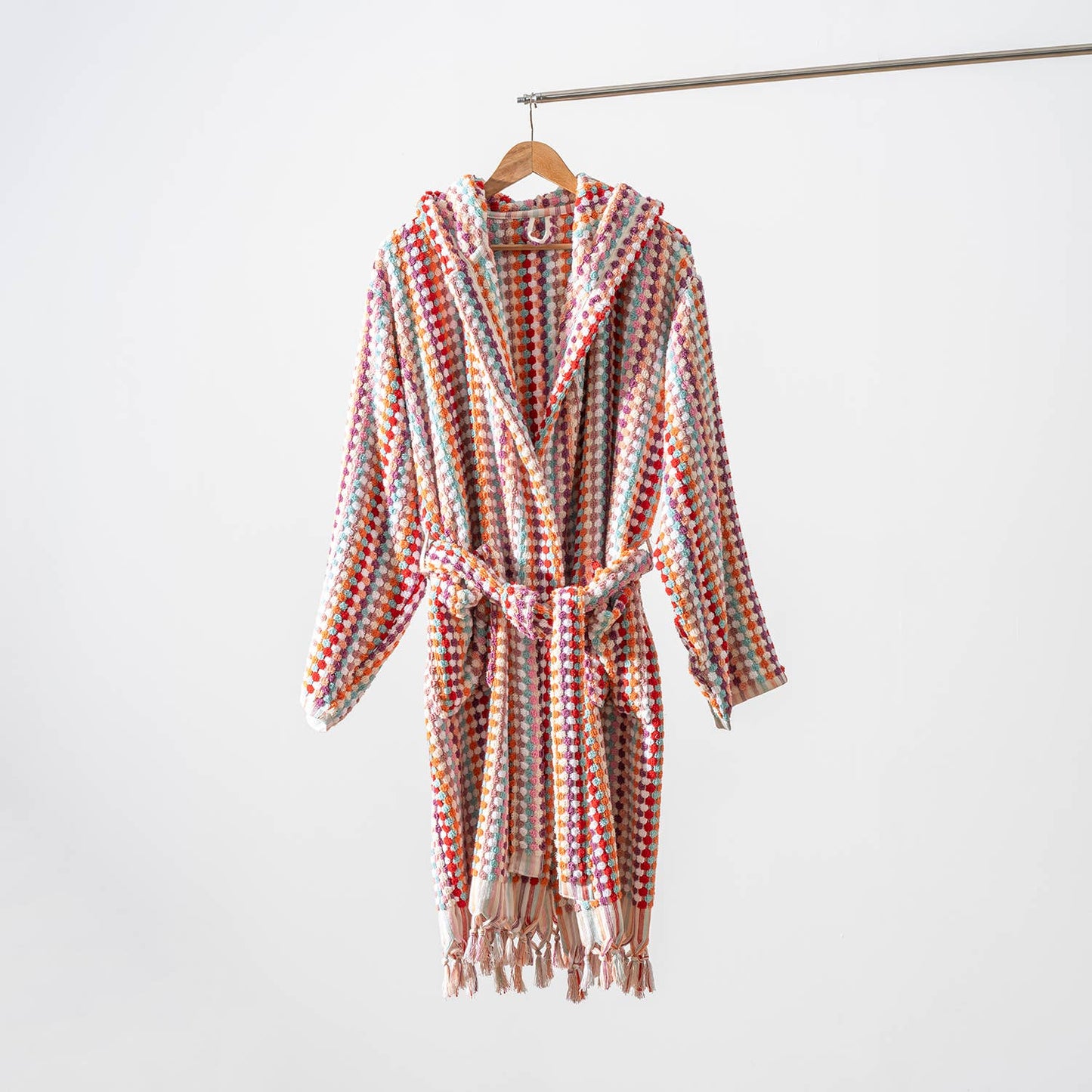 Pompom Bathrobe Handloom Turkish Cotton Resort Heavy Luxury: S-M