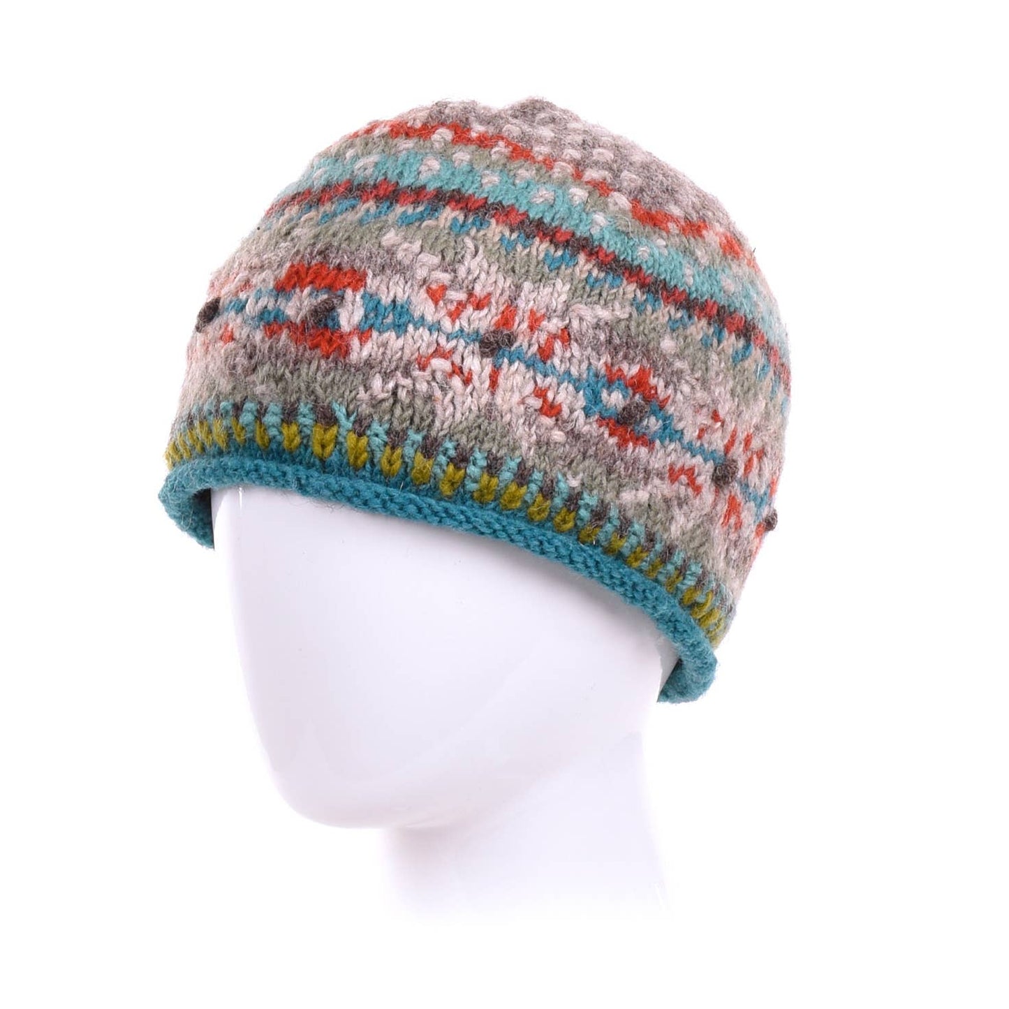 Jasper Wool Knit Beanie Hat with Snowflake Nordic Pattern: Aqua