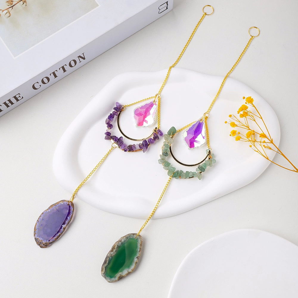 Teardrop Crystal Agate Suncatcher Hanging Aquamarine