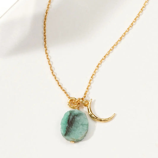 Emerald Necklace – Celestial Being Gold Pendant with Green Gemstone