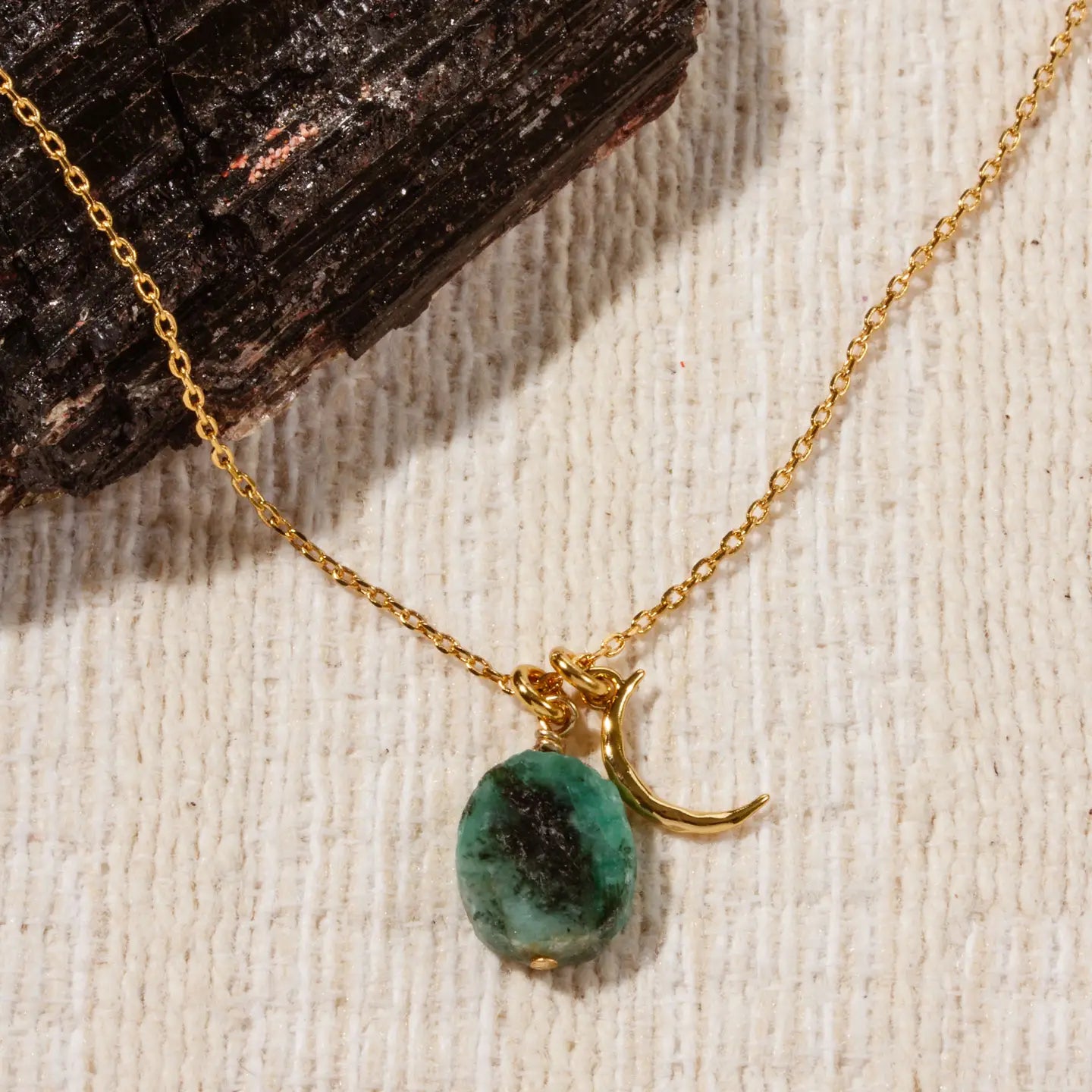 Emerald Necklace – Celestial Being Gold Pendant with Green Gemstone