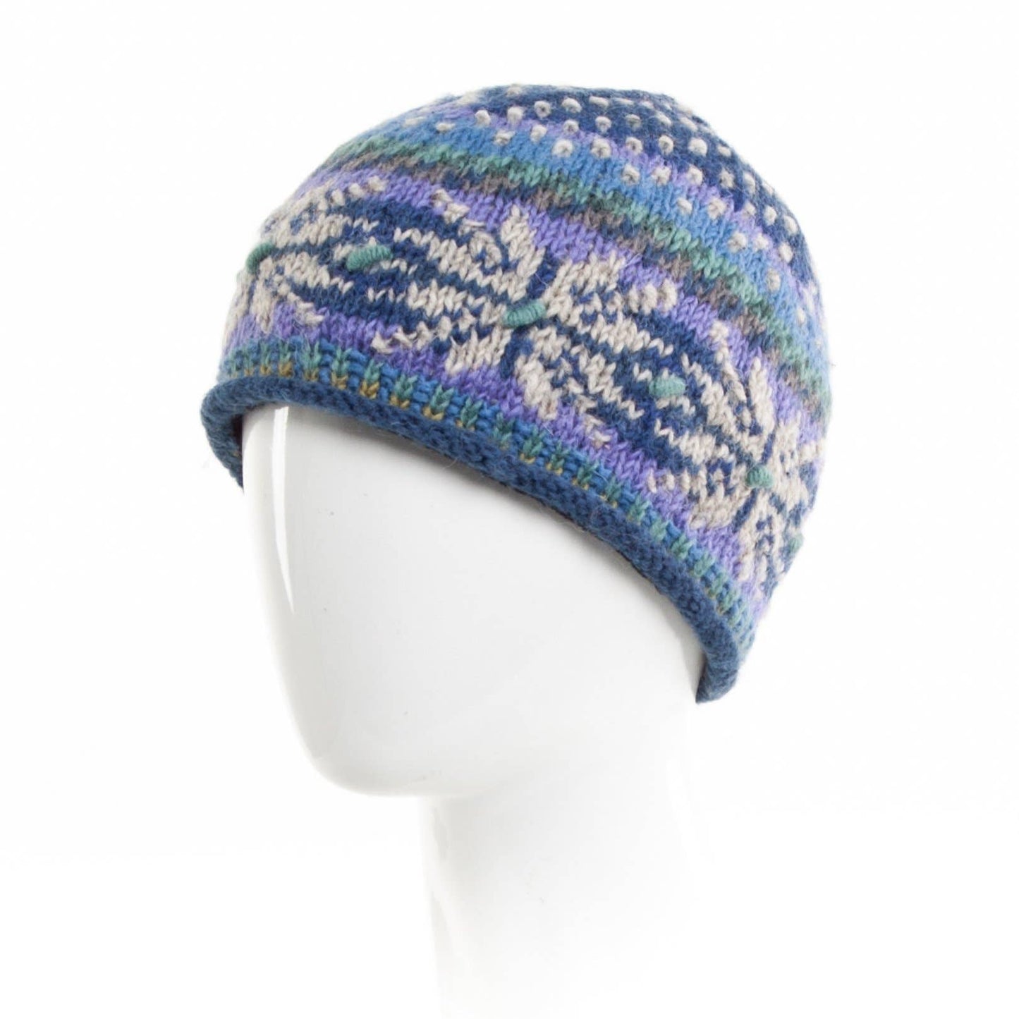 Jasper Wool Knit Beanie Hat with Snowflake Nordic Pattern: Aqua