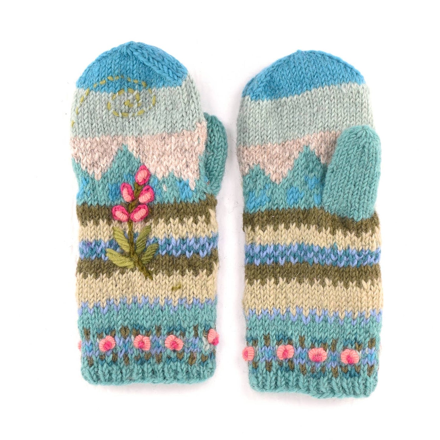 Chloe Wool Mittens – Embroidered Floral Design: Grey