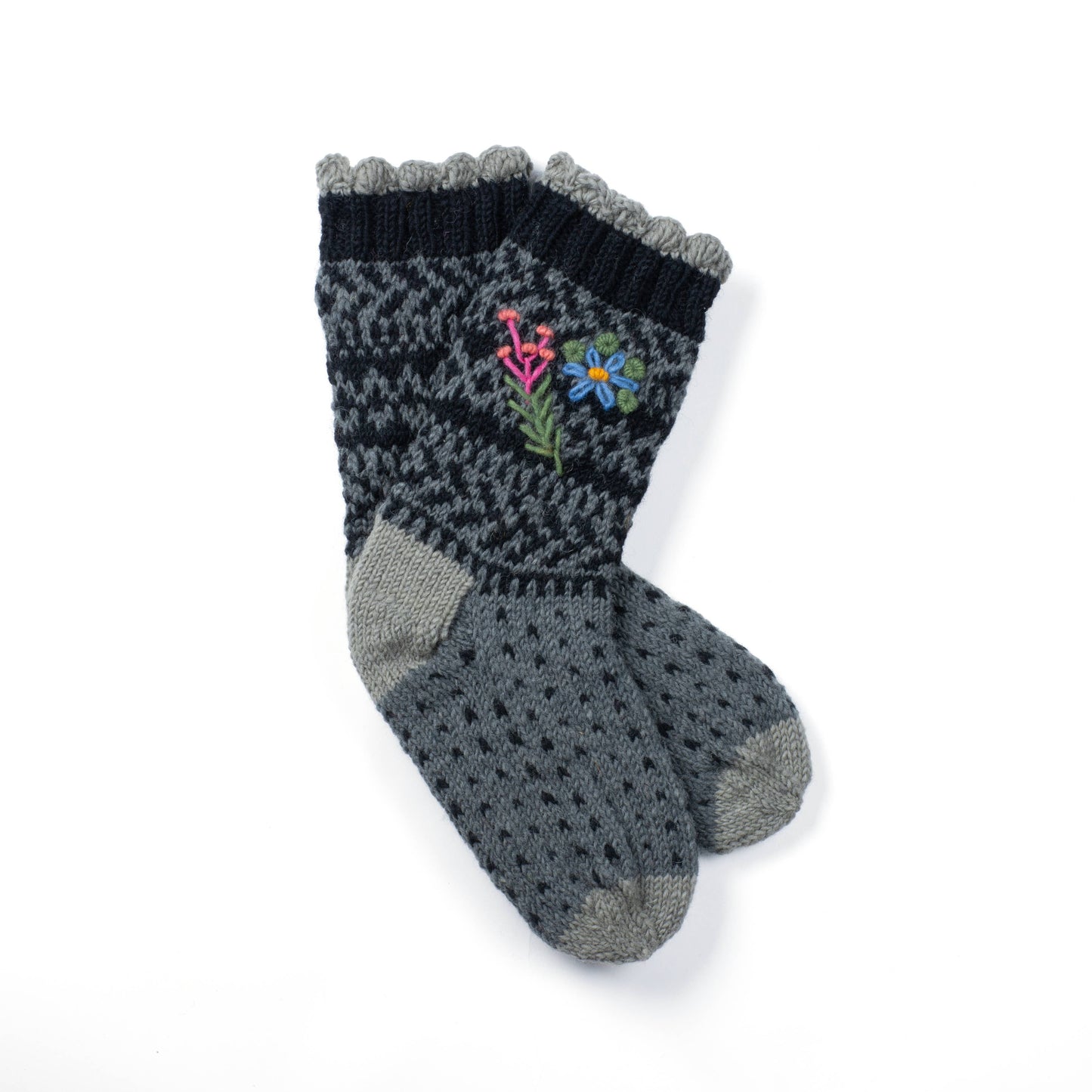 Sadie Women's Wool Socks – Floral Knit Design: Blue
