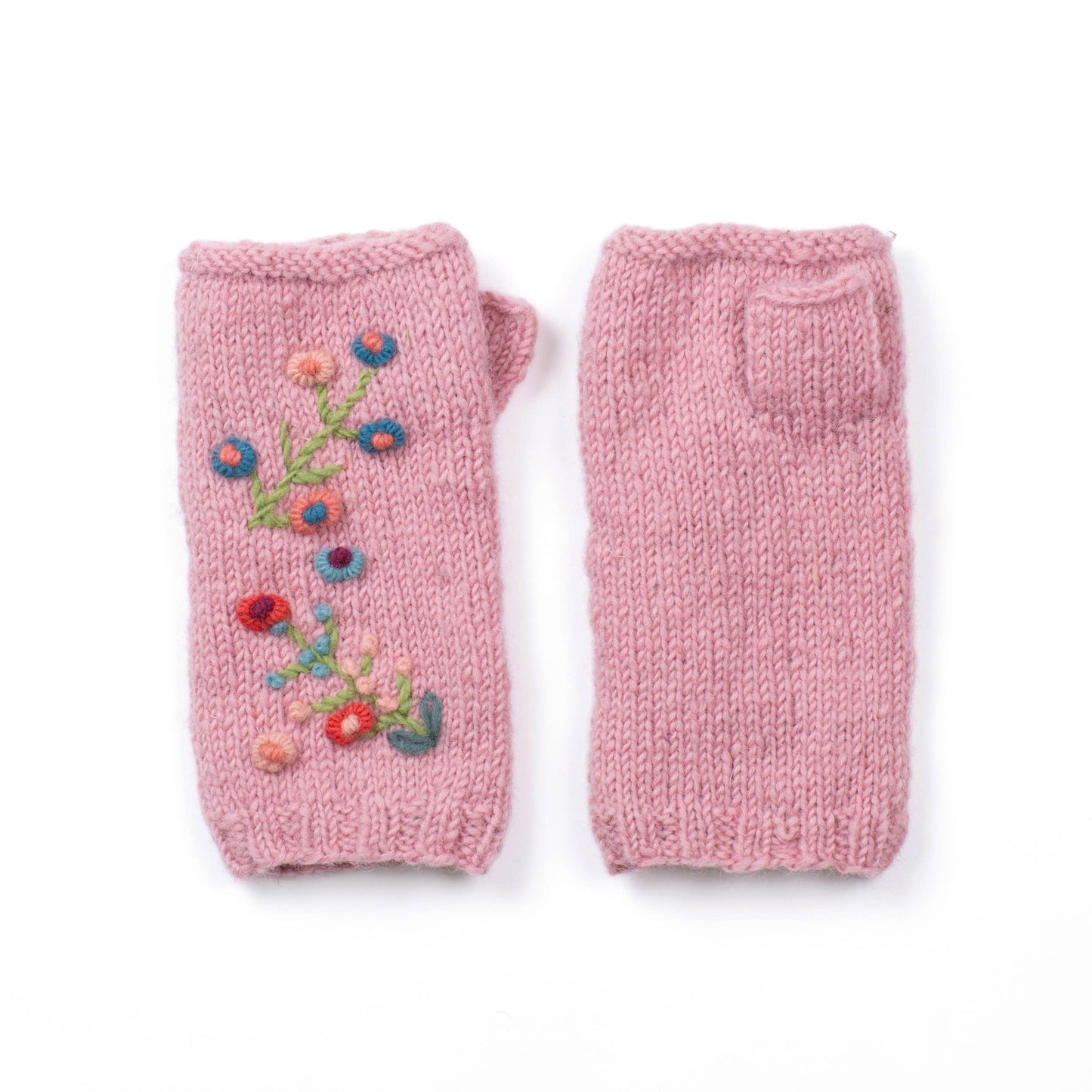 Mathilde Wool Handwarmers with Floral Embroidery: Mulberry