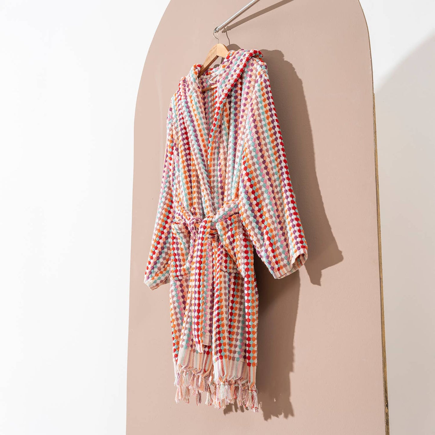 Pompom Bathrobe Handloom Turkish Cotton Resort Heavy Luxury: S-M
