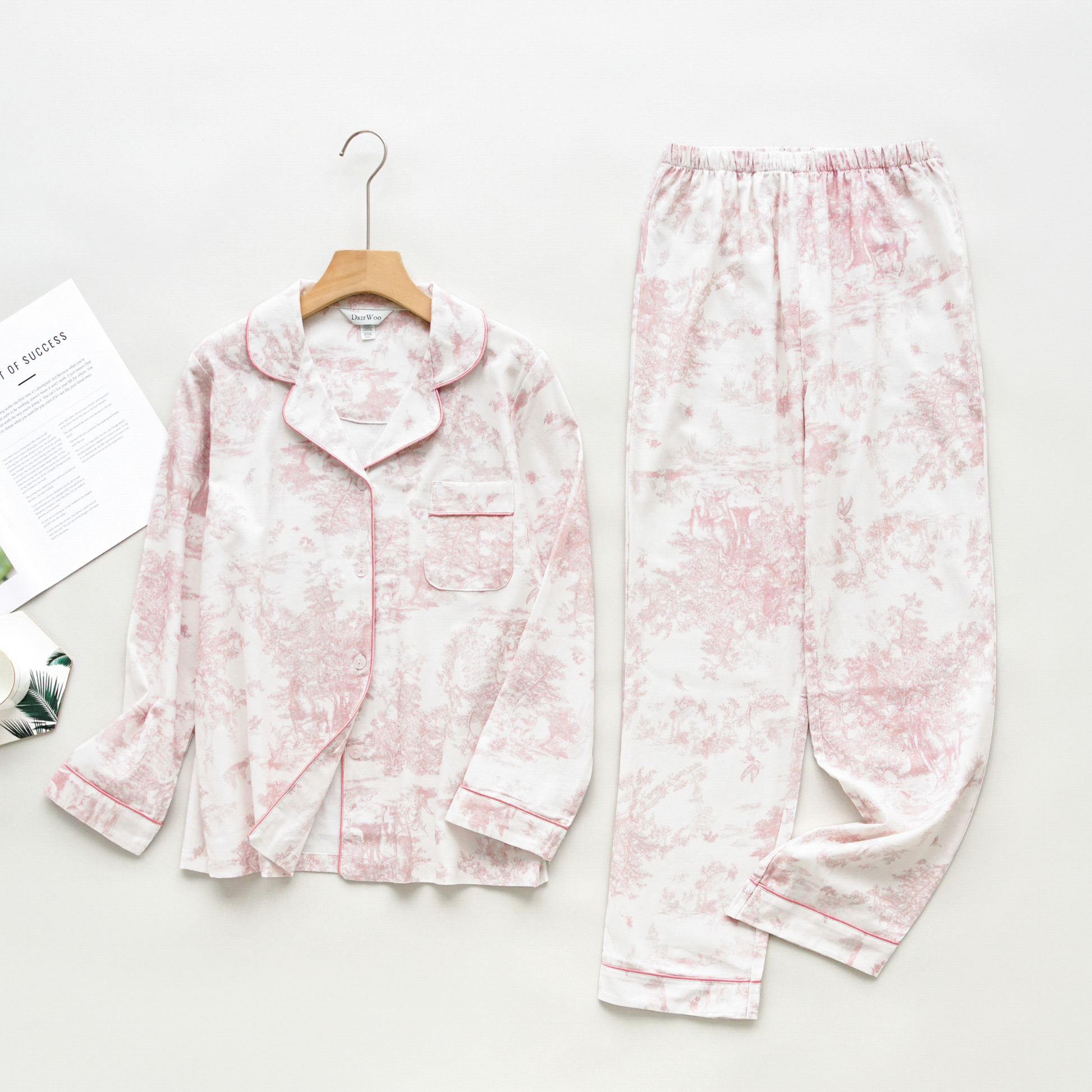 Pink toile viscose pajama set