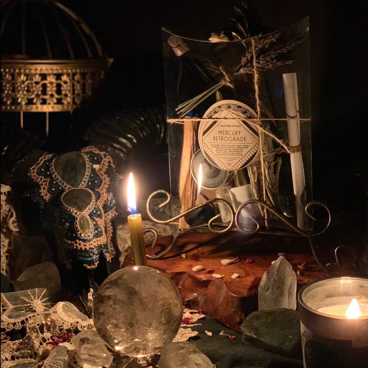 Mercury Retrograde Ritual Kit Set With Crystals And Candles