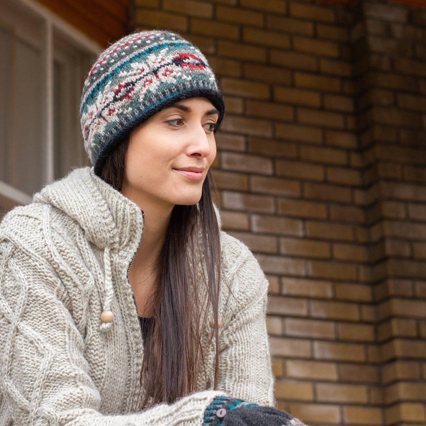 Jasper Wool Knit Beanie Hat with Snowflake Nordic Pattern: Aqua