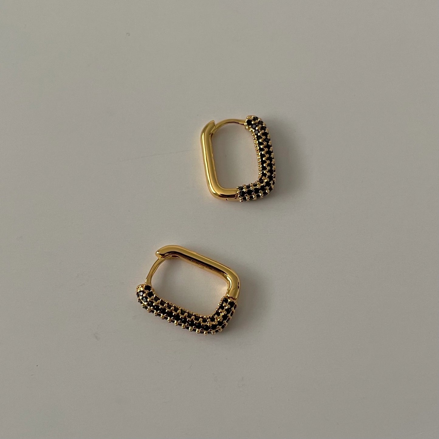 Black Zirconia Earrings – Rectangle Stone Studs in Gold Setting