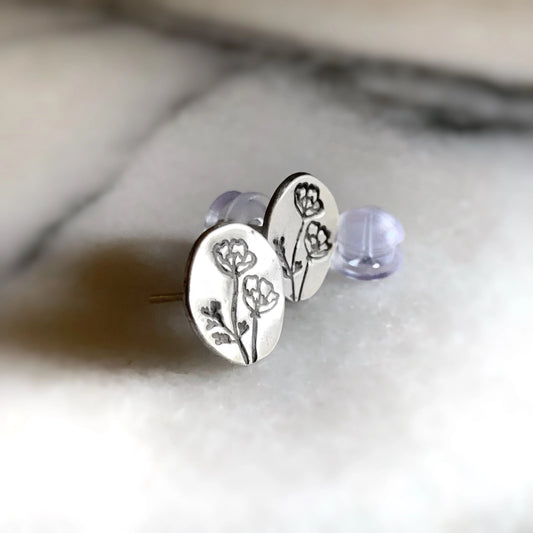 Silver Poppy Earrings – Solid Sterling Floral Studs