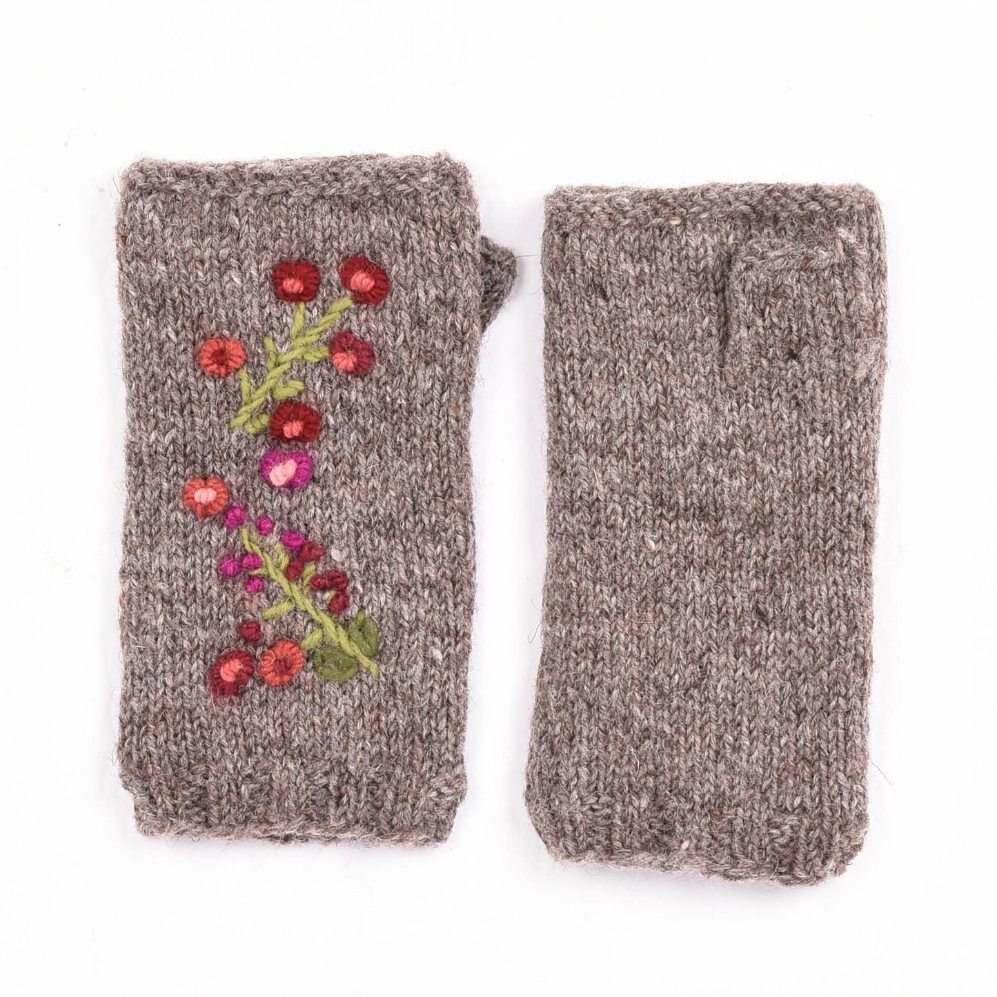 Mathilde Wool Handwarmers with Floral Embroidery: Mulberry