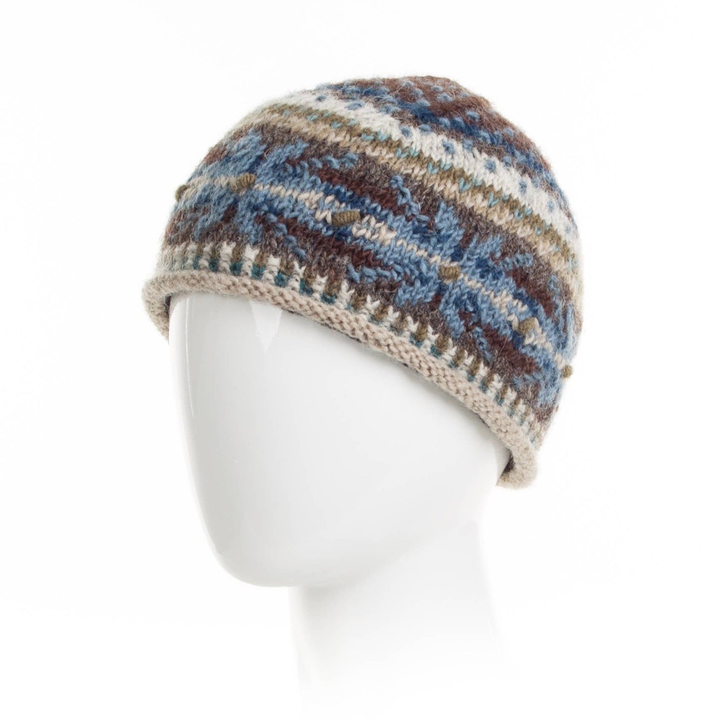 Jasper Wool Knit Beanie Hat with Snowflake Nordic Pattern: Aqua