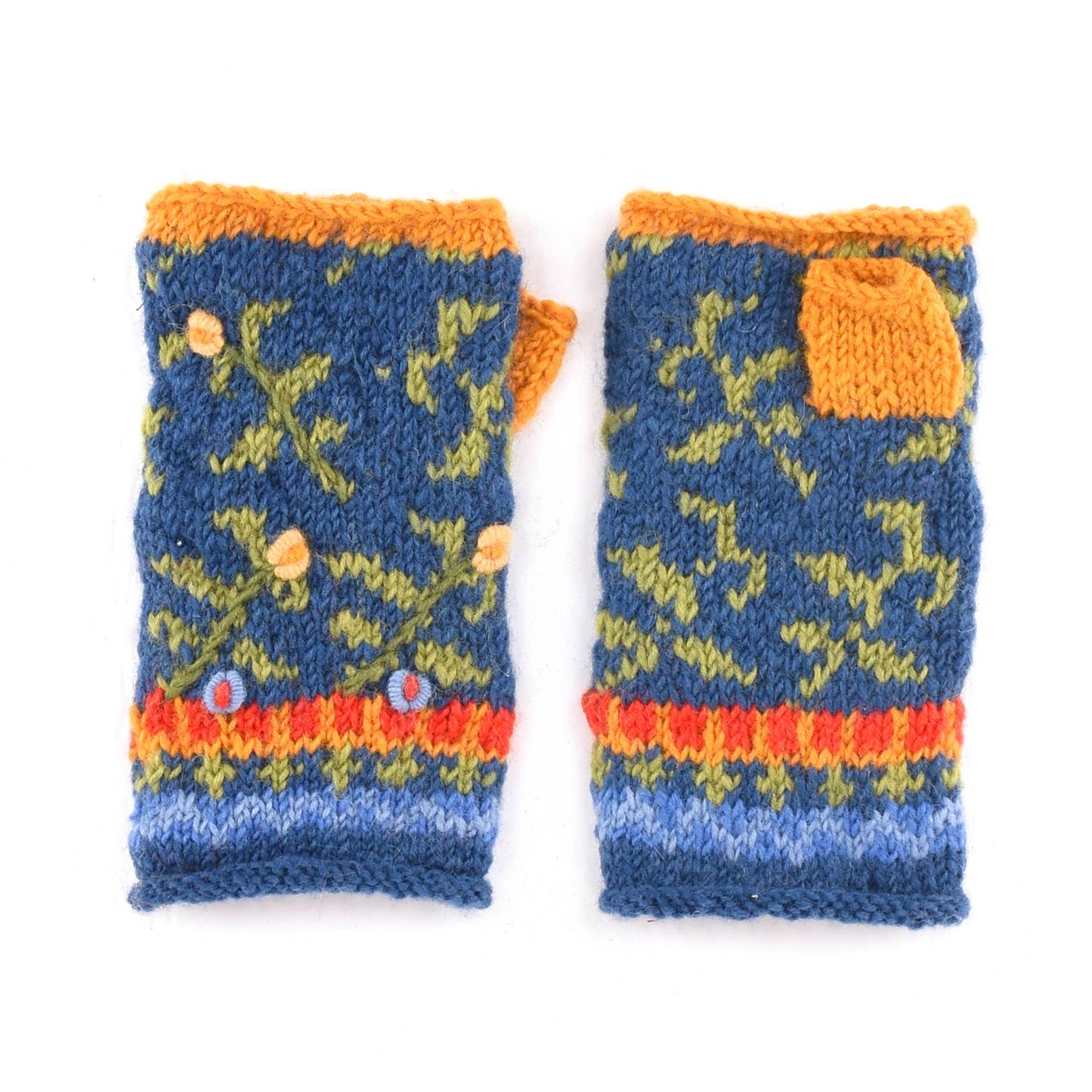Verbier Wool Handwarmers with Floral Embroidery: Charcoal