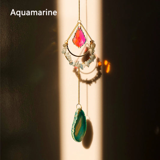 Teardrop Crystal Agate Suncatcher Hanging Aquamarine