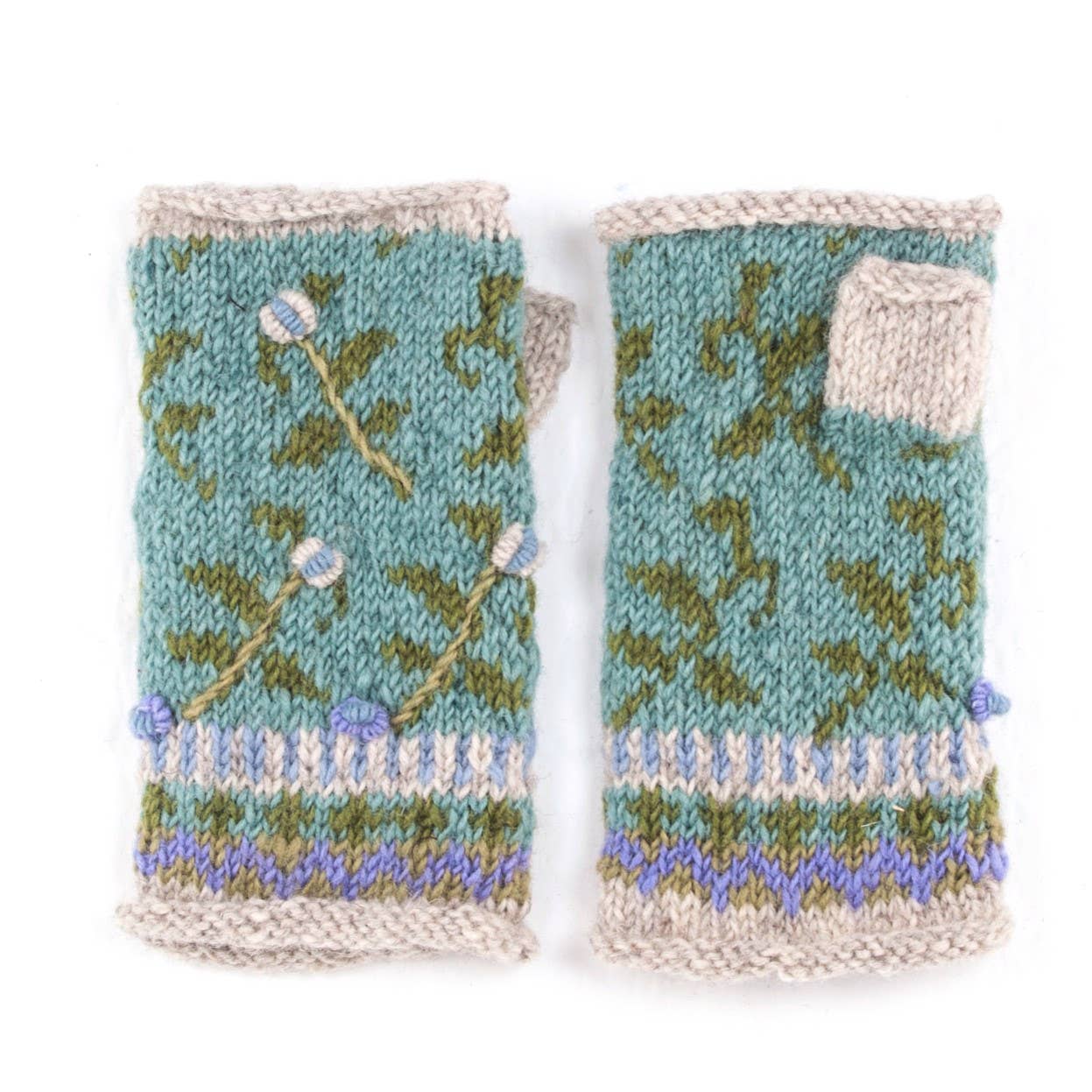 Verbier Wool Handwarmers with Floral Embroidery: Charcoal