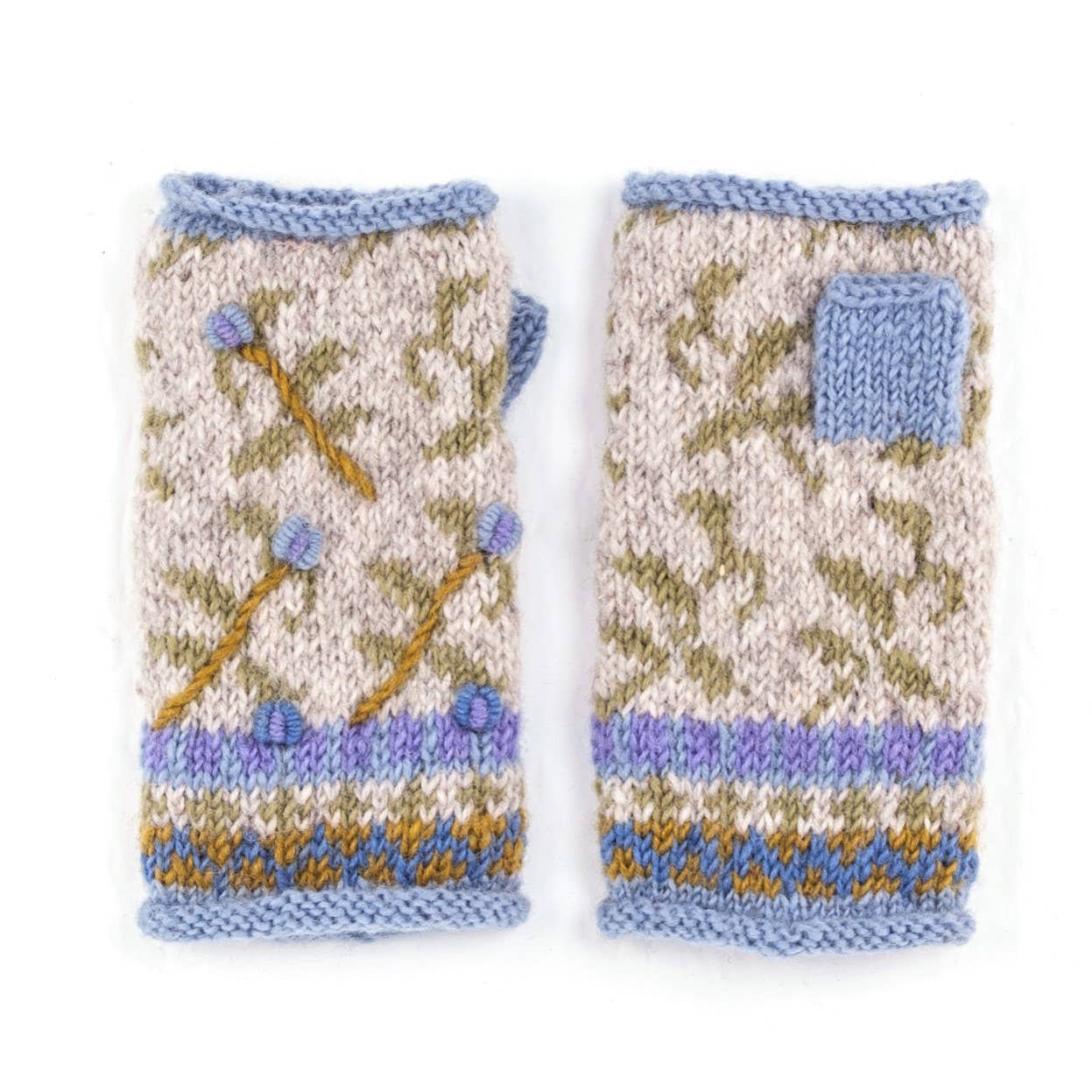 Verbier Wool Handwarmers with Floral Embroidery: Charcoal