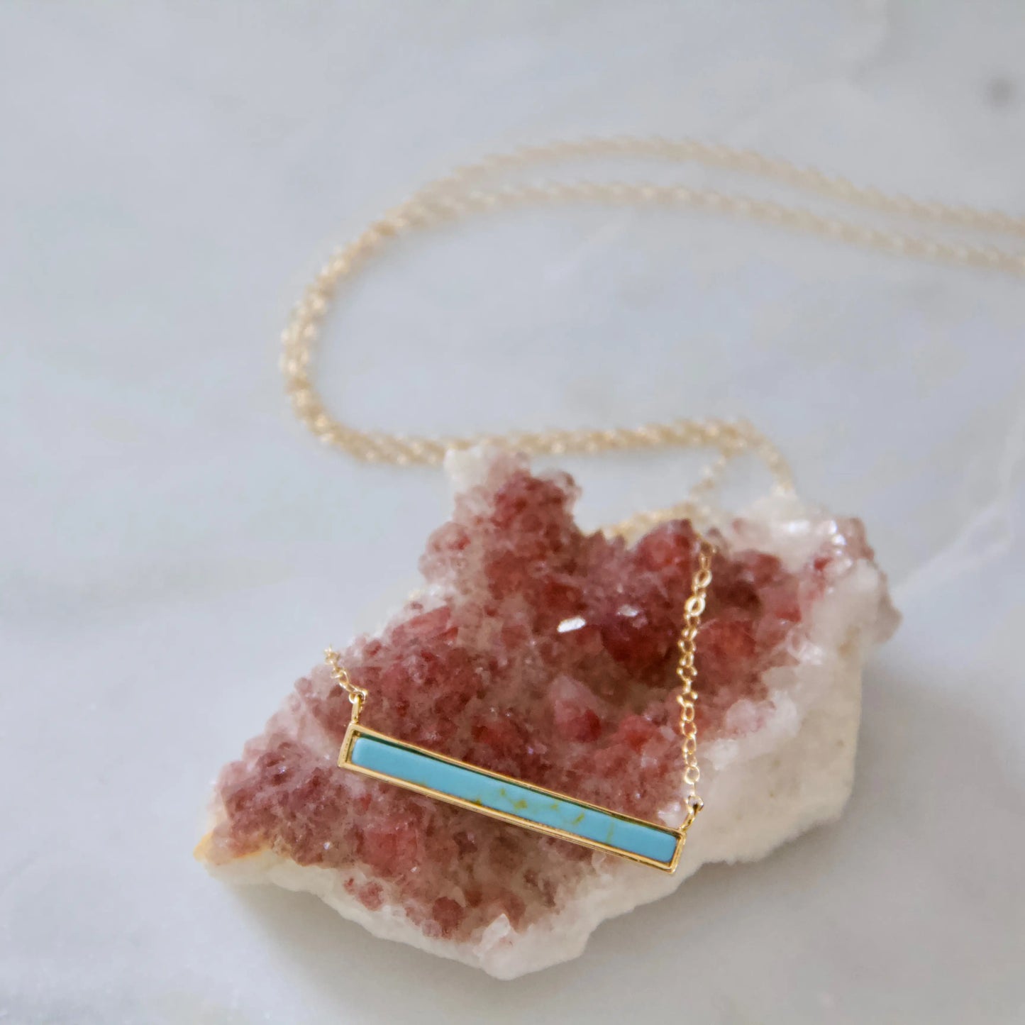 Turquoise Bar Necklace – Genuine Stone Pendant for Protection & Strength