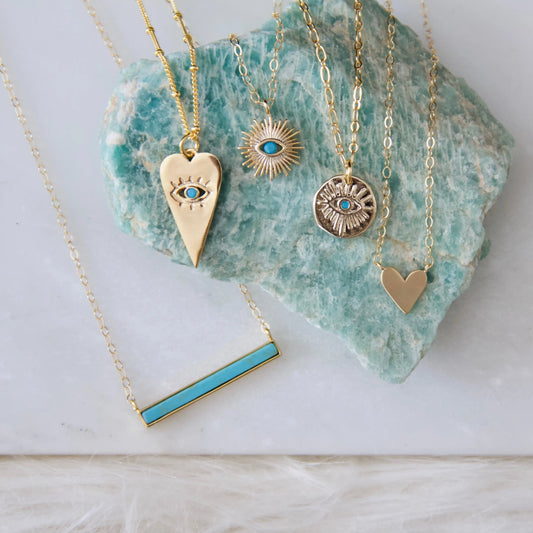Turquoise Bar Necklace – Genuine Stone Pendant for Protection & Strength