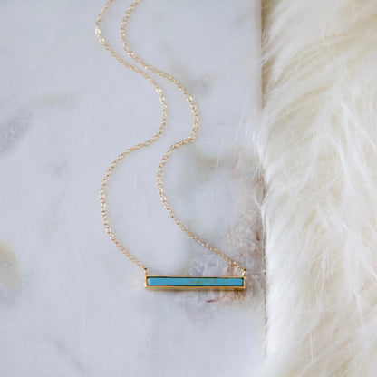 Turquoise Bar Necklace – Genuine Stone Pendant for Protection & Strength