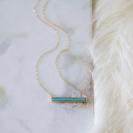 Turquoise Bar Necklace – Genuine Stone Pendant for Protection & Strength