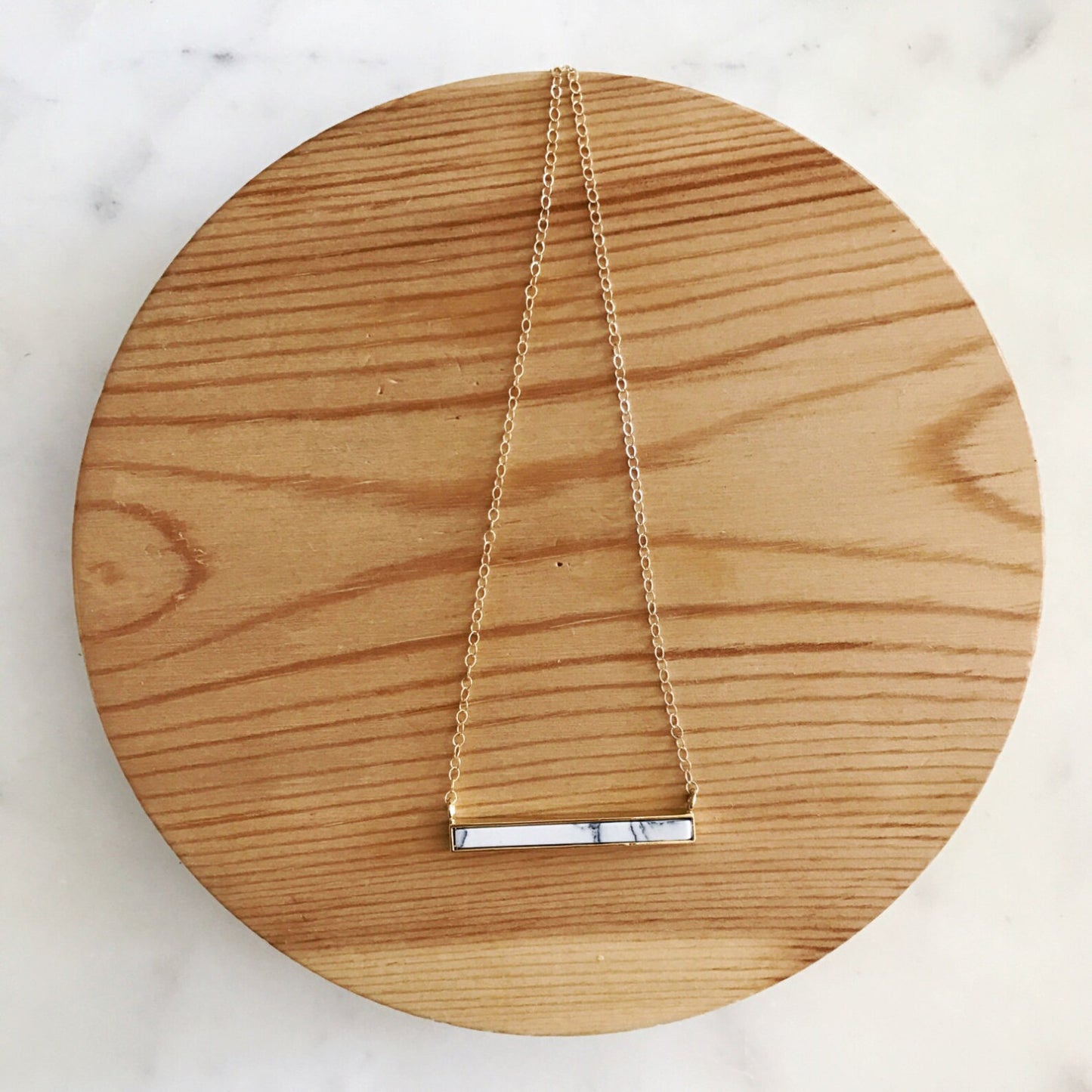 White Bar Necklace – Minimalist Stone Pendant for Everyday Style